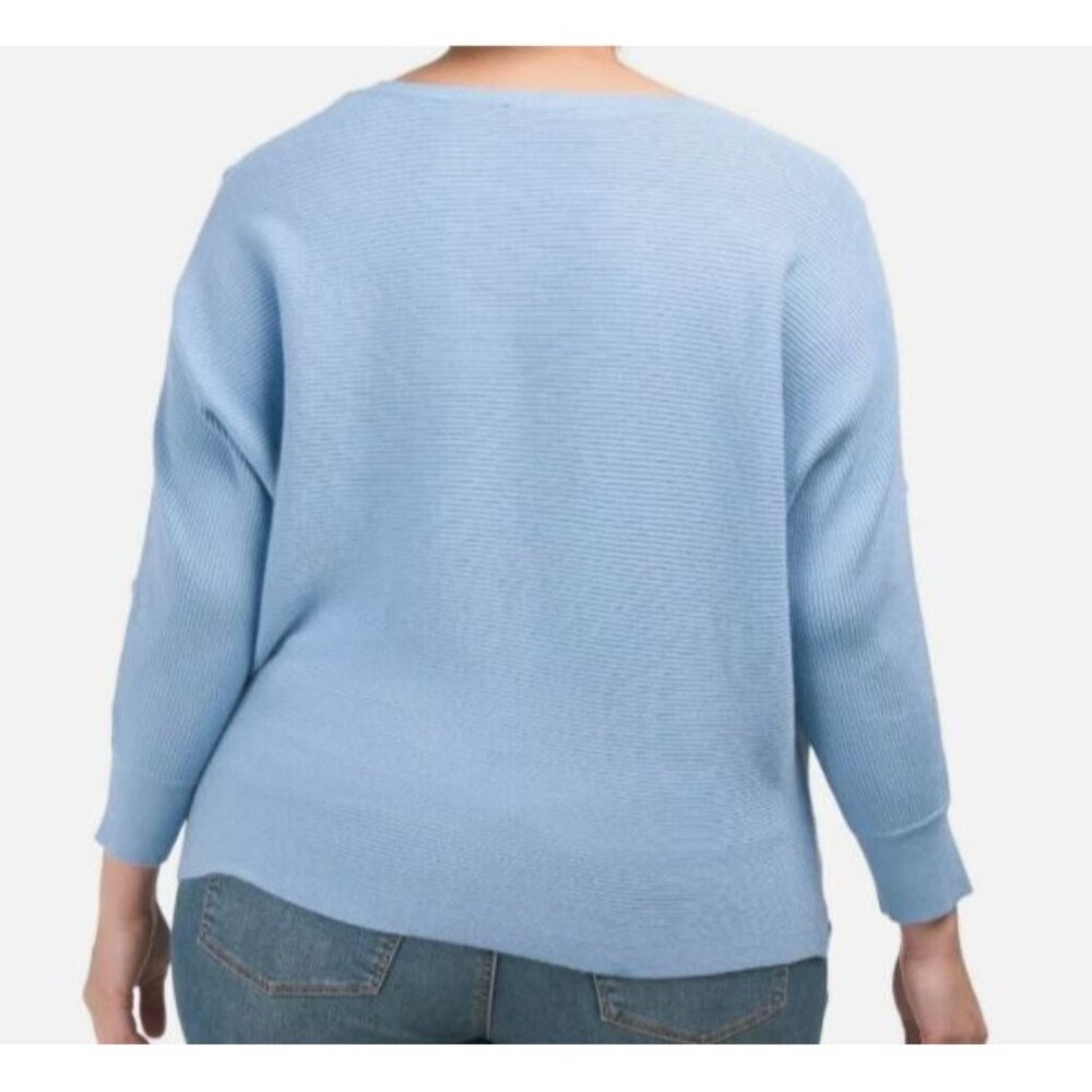 T Tahari Snap Detail Sleeve Knit Ribbed Sweater Top Women Size Plus 1X NWT Blue - Picture 2 of 16